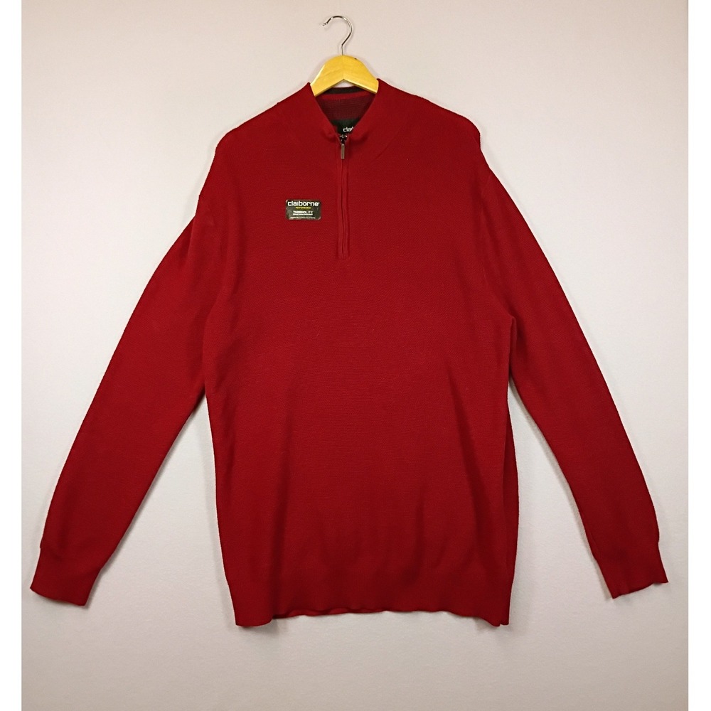 Claiborne Performance Mens XXL Red Thermolite Quarter Zip Sweater Pullover